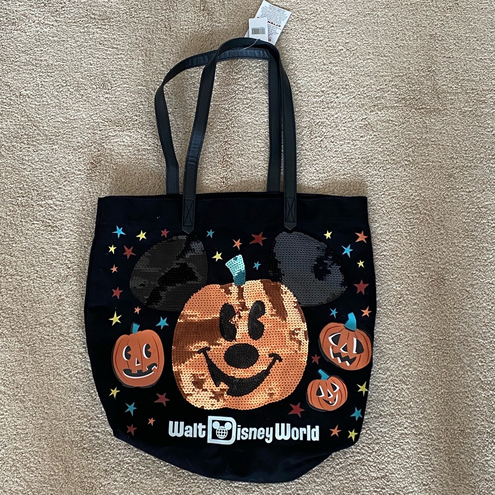 🎃NWT Walt Disney World Halloween Sequin Mickey Mouse Pumpkin Tote Bag🎃